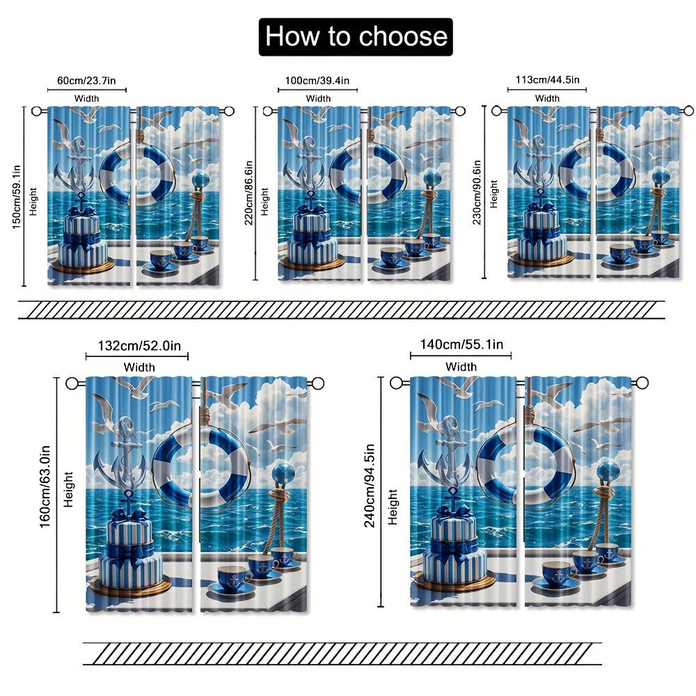 2pcs   Seaside Vacation Print Curtains Polyester Rod Pocket Design Light Filtering for Bedroom Living Room Office   Machine Washab