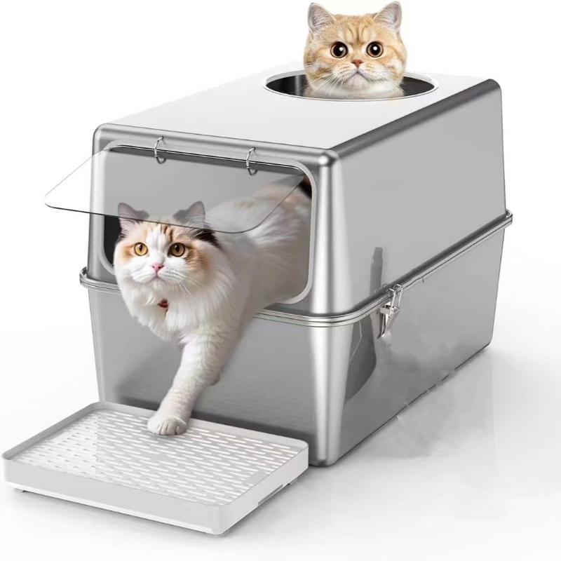 Stainless Steel Cat Sandbox Large Pet Cat Litter Box Anti-splash Cat Toilet Safety Durable Kitten Litterbox Kittens Pets Product