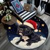 Christmas French Bulldog Round Area Rug,Carpet Rug for Living Room Bedroom Sofa Playroom Decor,Non-slip Floor Mat
