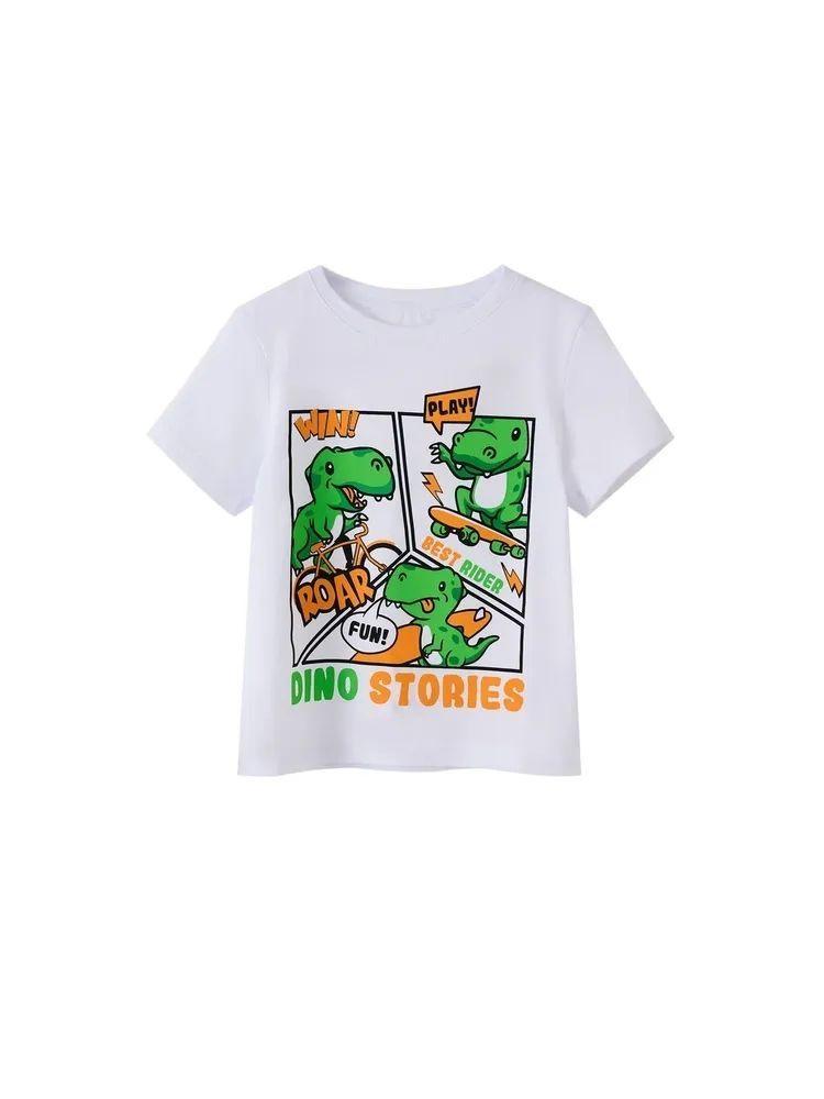 2026 Summer Kids Cute Cartoon Dinosaur Print Breathable Short Sleeve Tee 110 cm