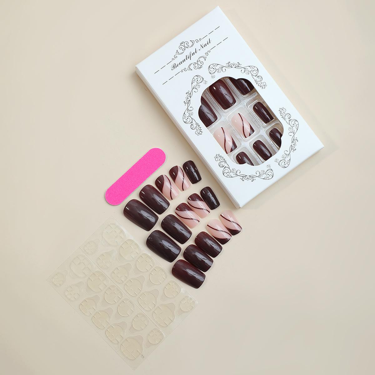 

Осенне-зимние ретро коричневые полосатые типсы для ногтей - Отбеливающие накладные ногти, носимое искусство