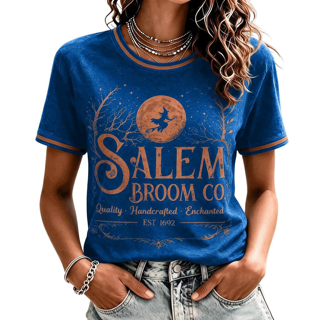 Women's Halloween Printed Neck Short Sleeve T-Shirt with Shoulder Fit
