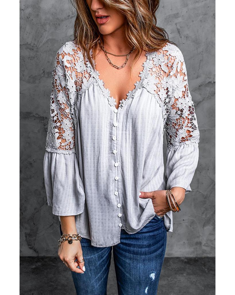 Azura Exchange Button Crochet Lace Top