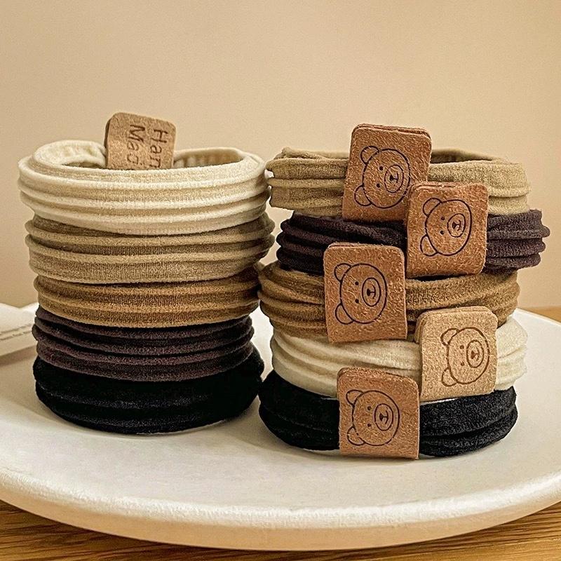 Cartoon Bear Hair Ring High Elastic Durable Rubber Band Women Tie Hair Rope Temperament High Ponytail Head Rope Ten Sets