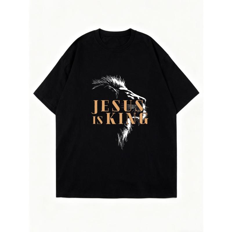 Übergroßes T-Shirt Schwarz Jesus Ist König Grafikdruck Religiöse Aussage Lässige Kleidung für Damen und Herren Streetwear Mode Unisex Oberteil