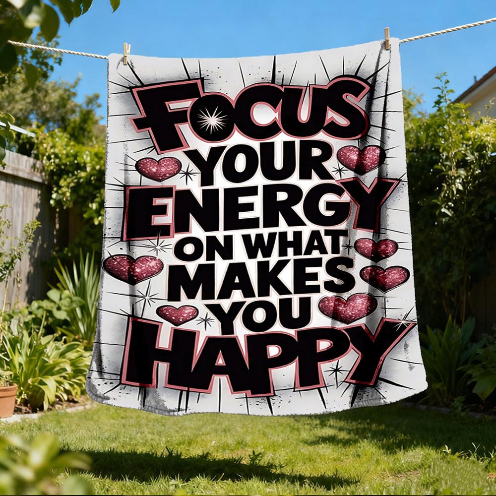 

1pc Focus Energy, Happy Motivation Print Outdoor Blanket, Lightweight Polyester, 80x120cm