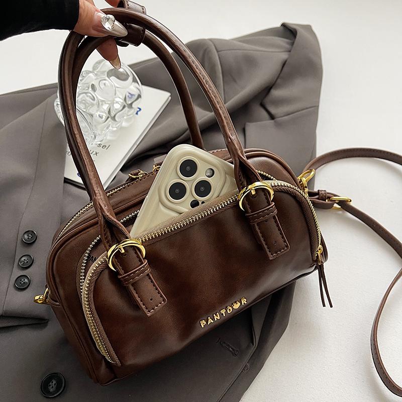 Vintage Top-handle Bags For Women Winter New Designer Handbags Luxury Retro Shoulder Cross Body Bag Mini Bowling Bags