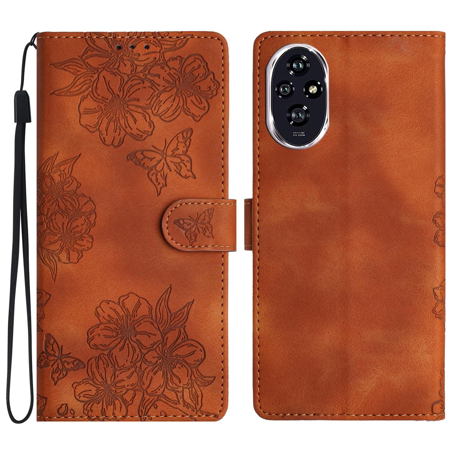 

For Honor 200 5G Case Butterfly Flower Pattern Skin-Touch Leather Phone Cover F