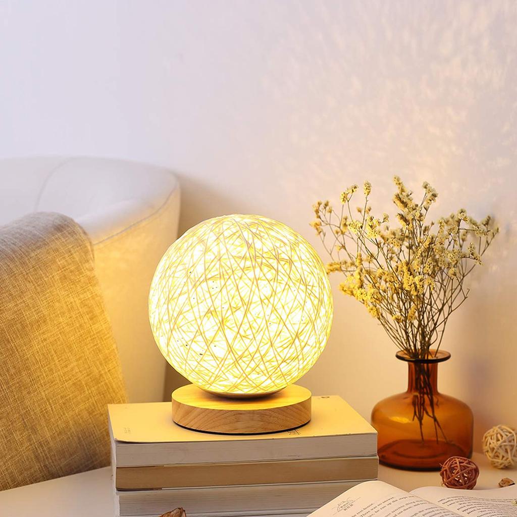 LED Reading Desk Lamp Rattan Ball Light USB Charging Modern Bedside Night for Bedroom Living Room Lighting Home Decoration