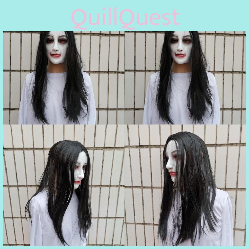 Latex Female Ghost Mask With Long Hair Design For Halloween And House Haunted