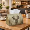 1pc Rustic Vintage Wildlife Tissue Box Holder Featuring Sepia-Toned Deer Photography, Made from Soft Polyester with a Sturdy Base. It'S Washable And C