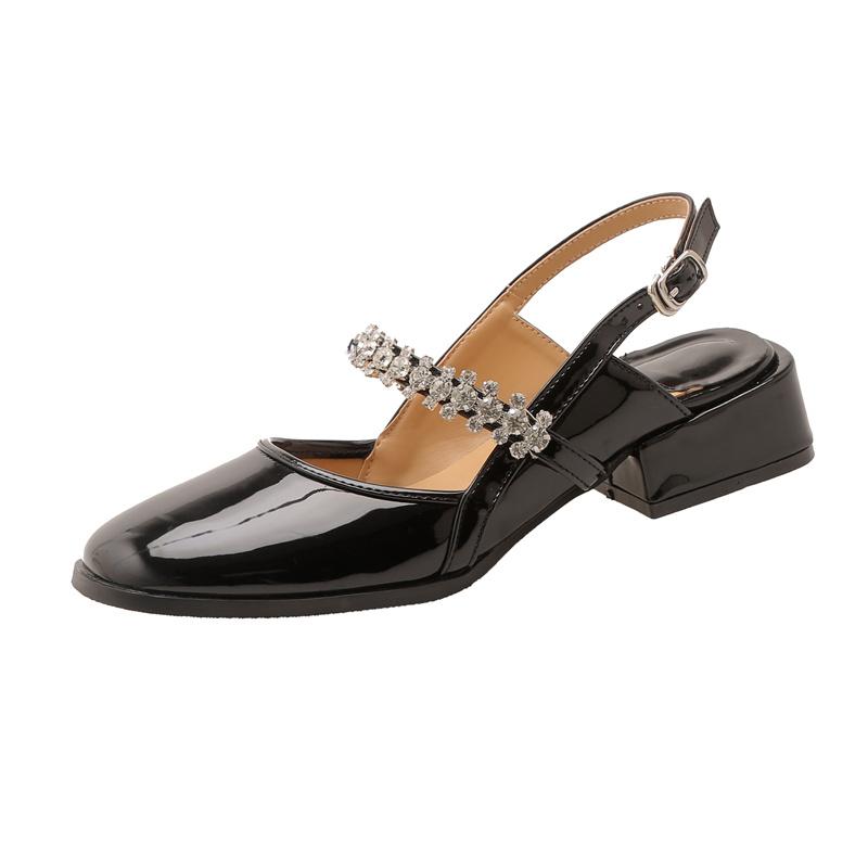 Women's Shoes 2024 Shiny Sequins Square Heel Sandals Women's Party Shoes Fashion Elegant Mid Heel Sandals Chaussure Femme