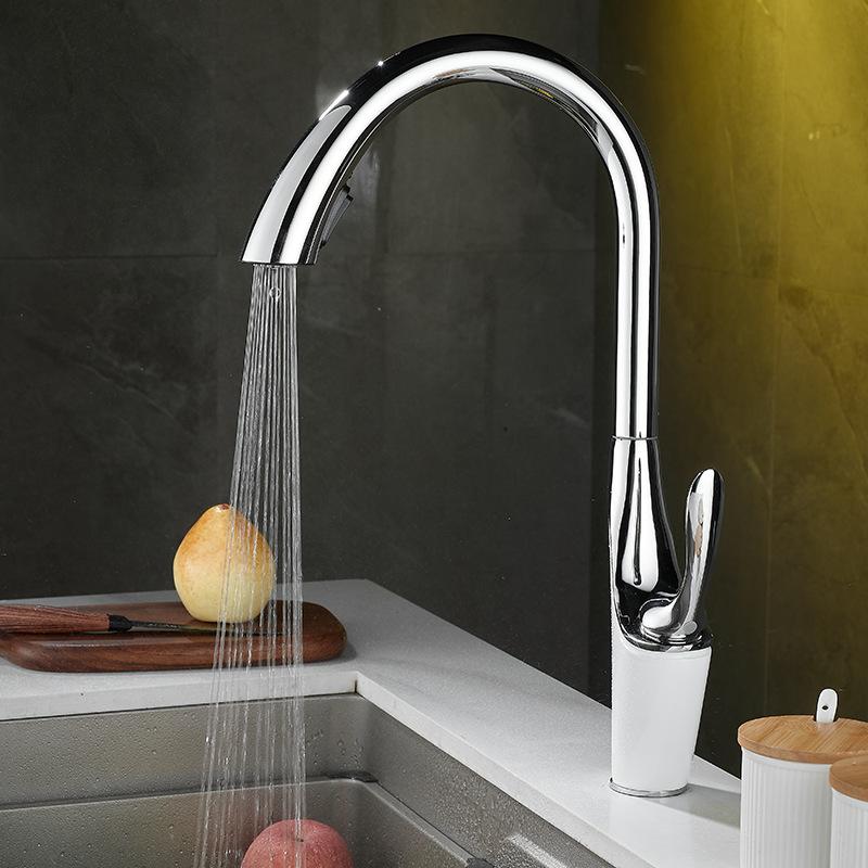 Tuqiu Wyciągane Baterie Kuchenne Srebrne Jednouchwytowe Czarne Bateria Kuchenna Kran do Zlewu Mosiężny Obrotowy Mieszacz Wody Kran Mieszacz Kran