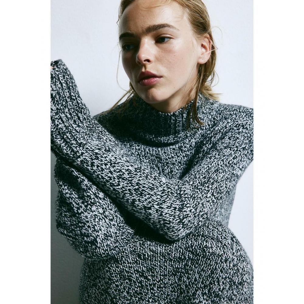 H M Knit Turtleneck Dress Black Melange 1192814004
