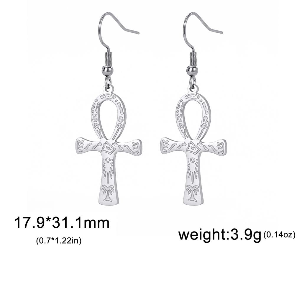 Lucktune Vintage Ankh Rune Cross Drop Stainless Steel Earrings for Women Key of Life ,Egypt Nile Key Earrings Jewelry Gifts New