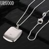 925 Sterling Silver Simple Rounded Square Pendant Necklace - Stylish Evening Jewelry