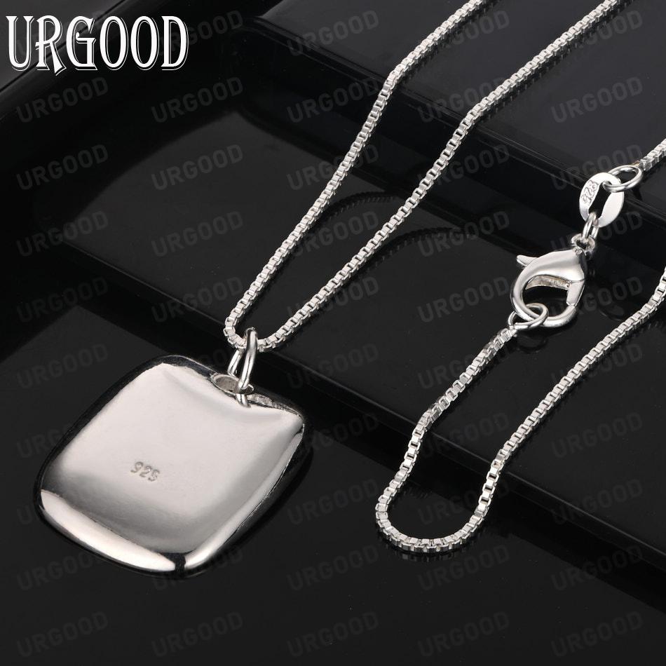925 Sterling Silver Simple Rounded Square Pendant Necklace - Stylish Evening Jewelry