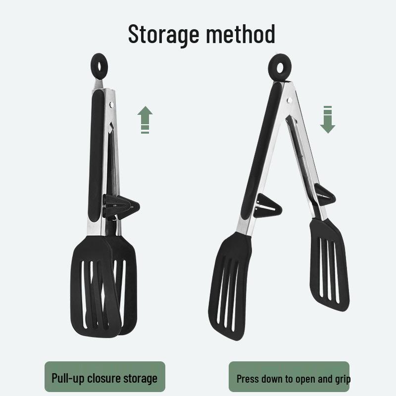 Silicone & Stainless Steel Heat-Resistant Food Tongs with Stand, 9" & 12" for BBQ, Steak, and Bread.