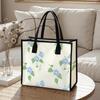 Blue Floral Canvas Tote Bag Casual Daily Portable Handbag for Ladies Shopping