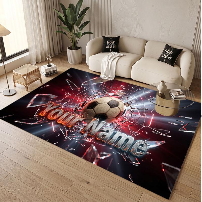 American Football Theme Soft Crystal Velvet Rug Custom Name & Text Print Non Slip Floor Rug for Bedroom Living Room