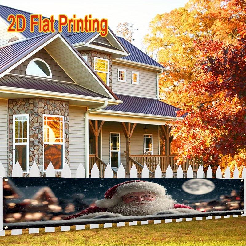 Noel Yard Banner, Santa Claus Lying on the Fence, winter lawn wall outdoor decor