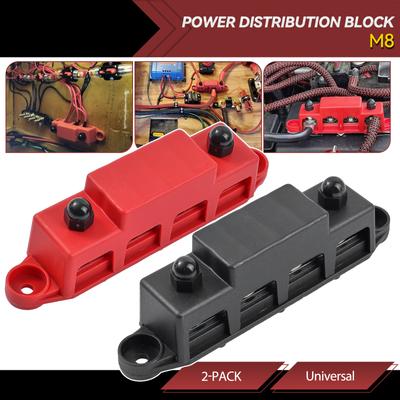 Bloque de Distribución de Energía de 12V 250A Barra Colectora Bloque de Terminales con Cubierta M8 4 Vías Espárragos Terminales de 5/16" 48VDC 300VAC para Coche Barco RV