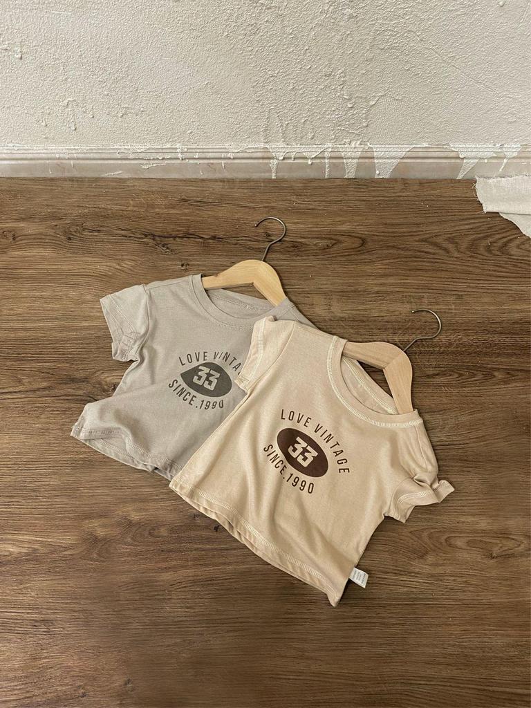 Children's Summer Short-Sleeve Two-Piece Set: Baby Letter Print T-Shirt & Bread Pants In Merade Color
