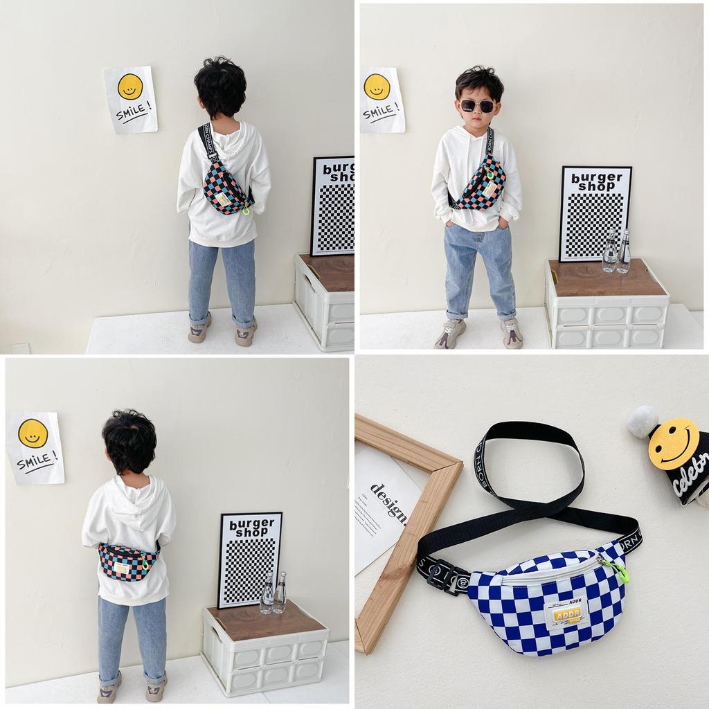 Trendy Modern Cool Boys Chest Bag Stylish Kids Waist Bag Checkered Small Crossbody
