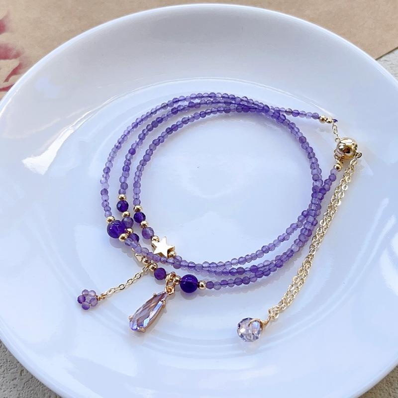 JYL TS Bracelet Bohemian  Leaf Tassel Style Symbolizes Growth And Vitality D221 Amethyst Mulberry Smoothie