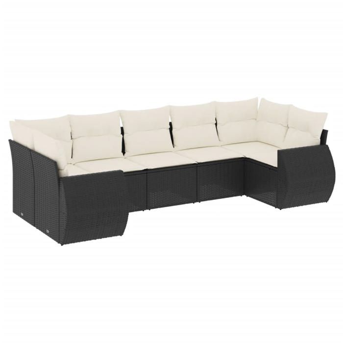 VidaXL Salon de Jardin avec Coussins 7 pcs, Canapés de Terrasse, Ensemble de Meubles de Patio, Mobilier d'Extérieur, Noir 3221785