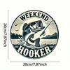 Vintage 8 Inch Round Aluminum Sign, Rustic Fishing Metal Wall Decor for Man Cave, Home Bar Indoor Outdoor