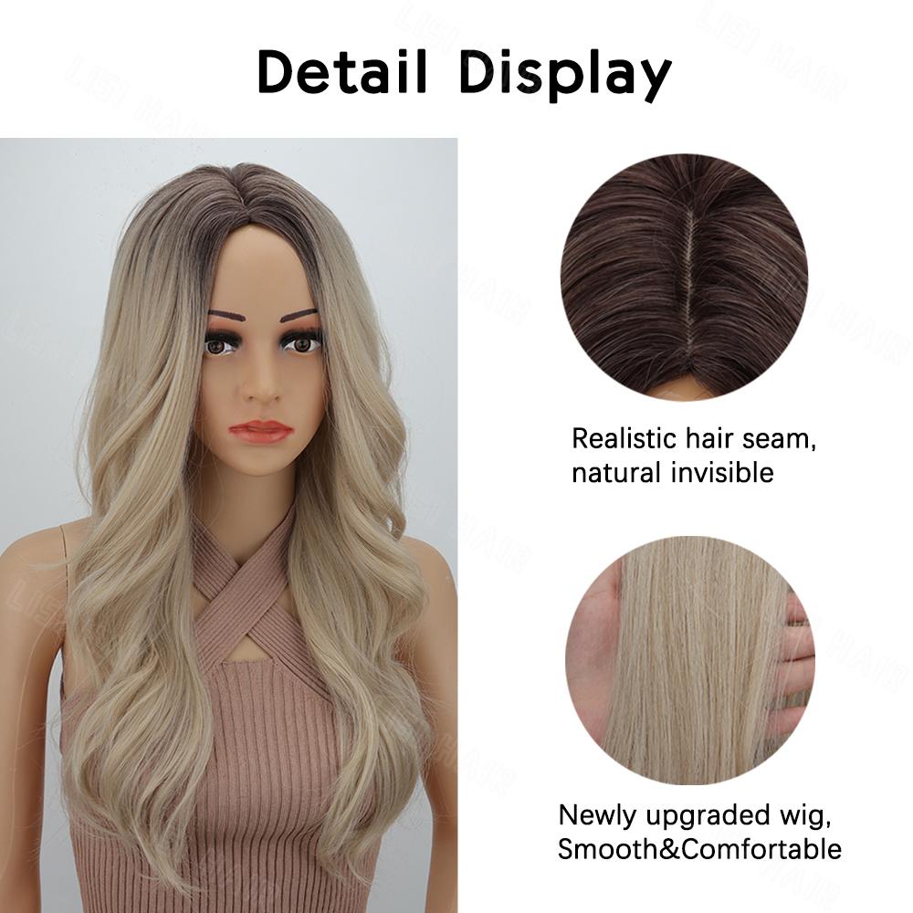MISSQUEEN Long Wavy Blonde Wigs For Women Middle Part Synthetic Wig Natural Looking Heat Resistant Fiber Wigs