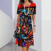 2026 New Summer Fashion Women's Short-sleeved Loose Dress Ladies Holiday Casual Loose Round Neck Dress 3d Facial Printing Clothes