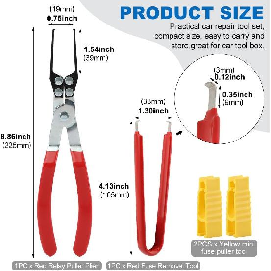 Relay Puller Pliers & Fuse Removal Tool Set, Universal Automotive Fuse & Relay Remover, Metal and Plastic, Ergonomic Grip, Pliers(COLOR:As shown)