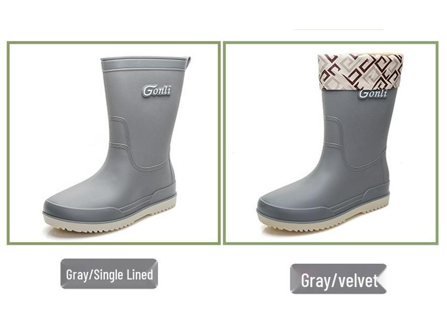 Women's Mid-Calf Fashion Waterproof Rain Boots, Thick-Soled Non-Slip, Wear-Resistant, Plus Velvet for Warmth