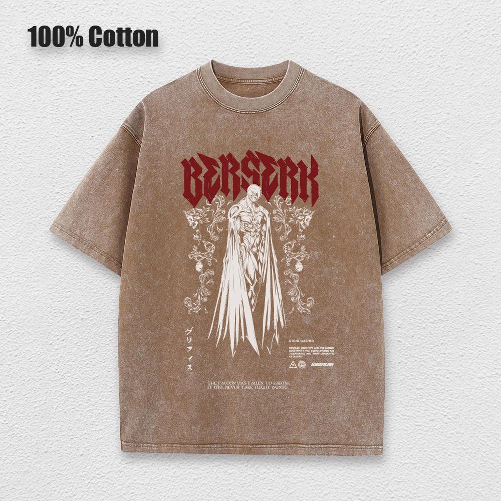 Anime Berserk Guts Acid Tshirt Retro Vintage Washed Graphic Tees Men Harajuku Cotton Casual Short Sleeve Tshirt Tops Unisex