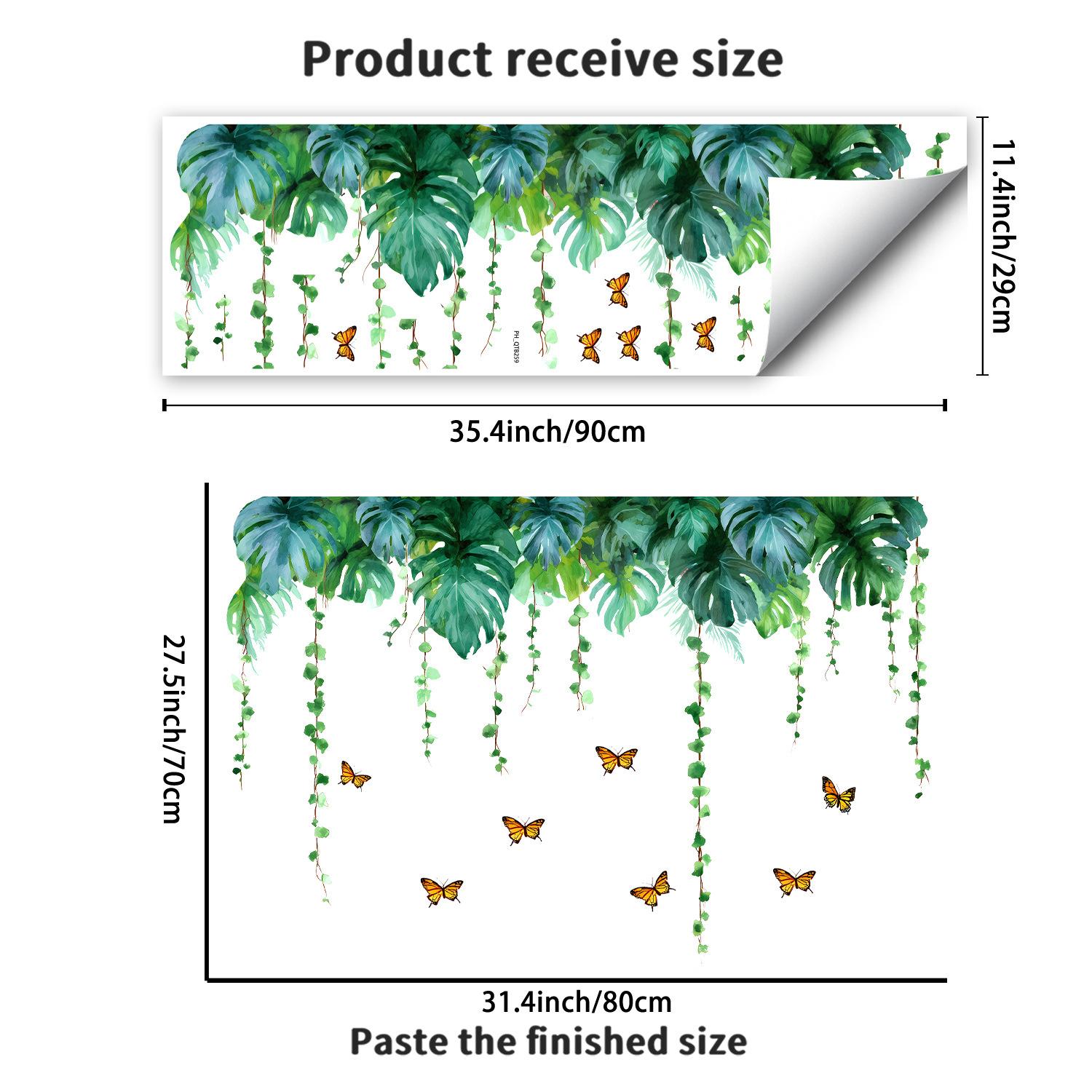 

Креативна Зелена Лоза Метелик Настінна Наклейка Фен-шуй Акварельний Дизайн для Декору Фону Будинку та Магазину 29x90cm зелений