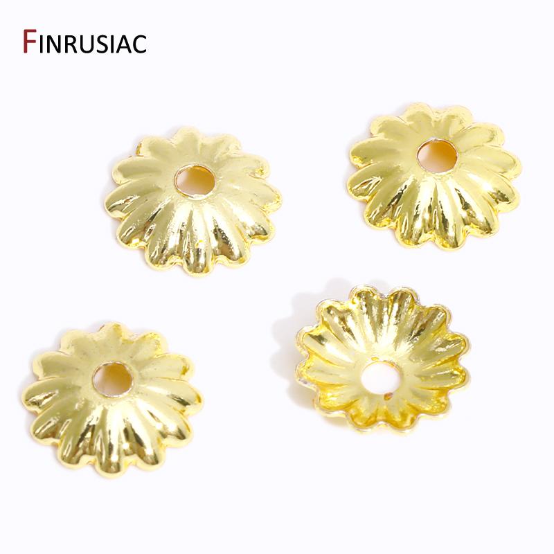 DIY Bracelet Necklace Making Supplies 14/18K Gold Plated Brass Beads Caps Flower End Caps For Beading Jewelry Making Accessories
