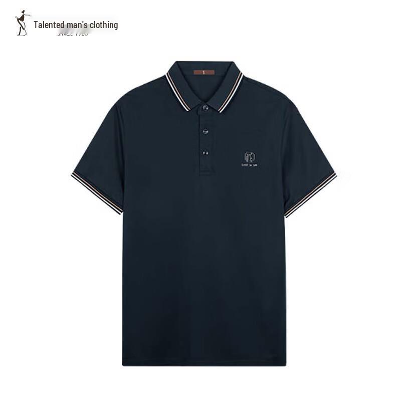 TRIES Men's Color-Block Lapel Short Sleeve Polo Shirt