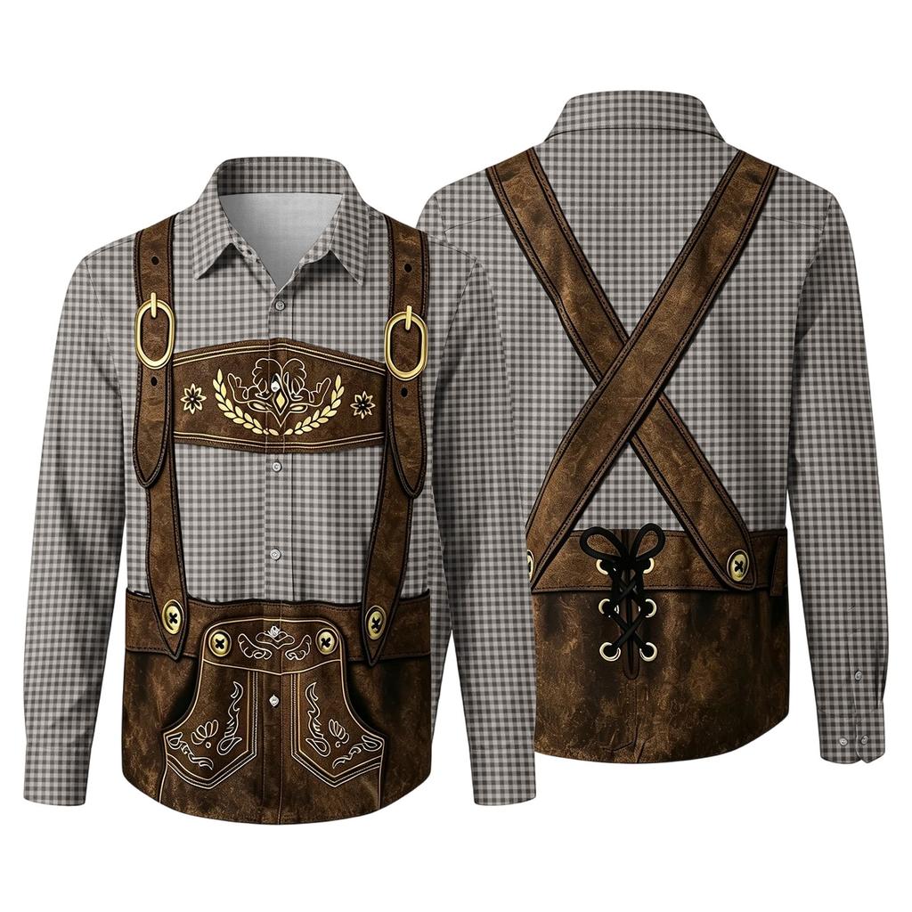 Herren Langarmhemd mit 3D-Druck Karomuster Klassischer Kragen Lockerer Schnitt Vintage-Stil für Festivals Partys und Outdoor-Aktivitäten