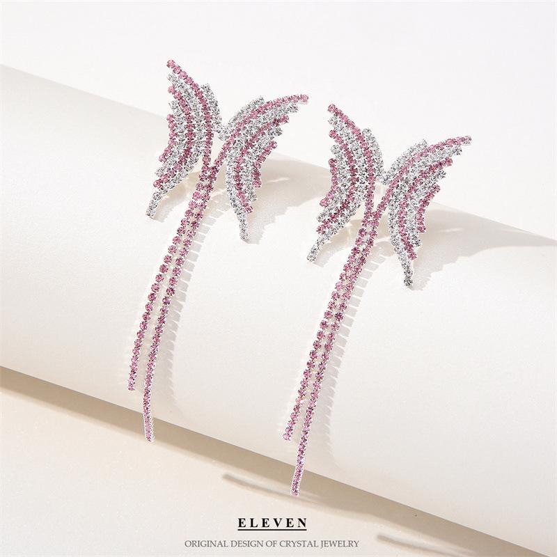 S925 Silver Needle Rhinestone Tassel Earrings - Exquisite Long Claw Chain with Colored Diamonds, European & American Style