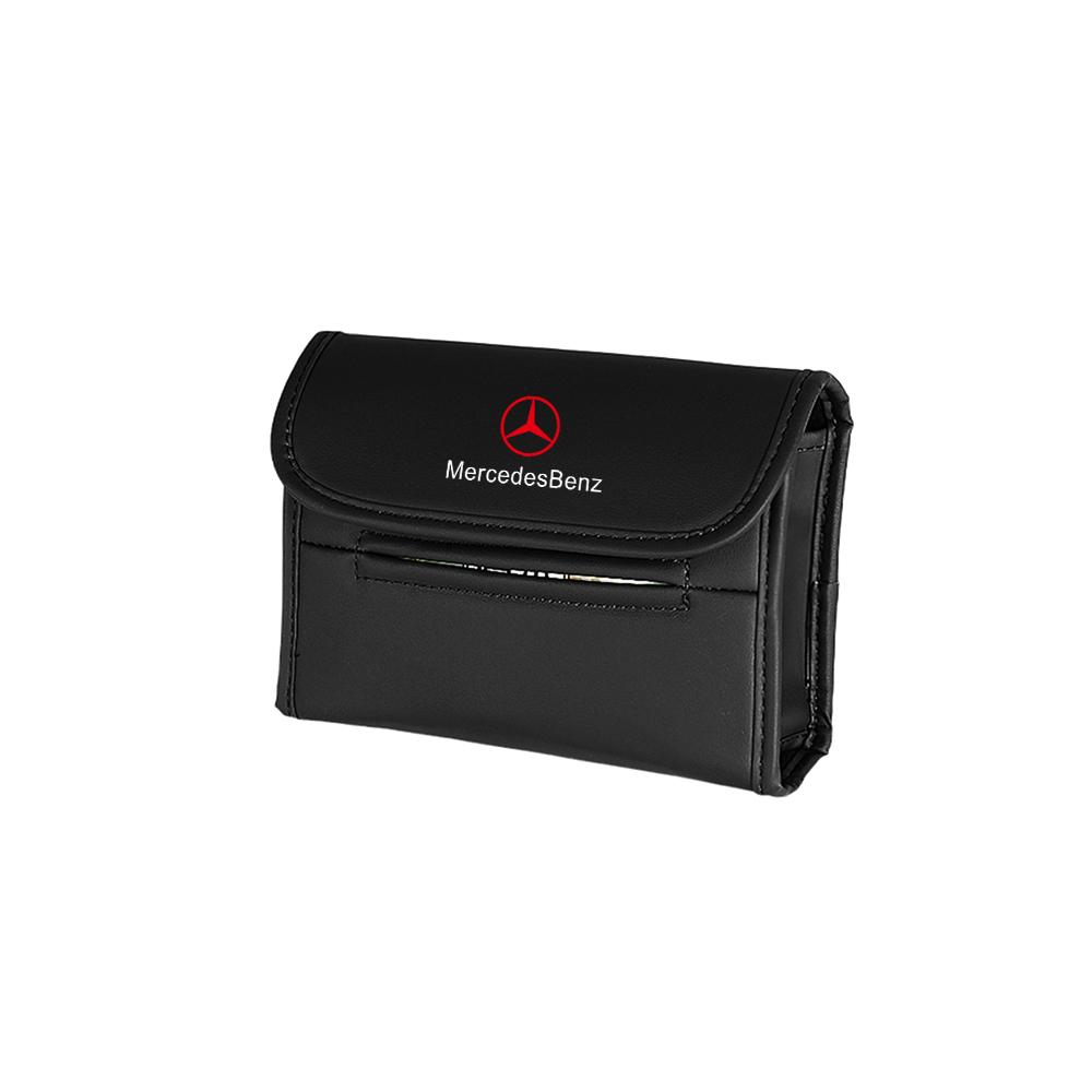 PU Leather Car Tissue Box Auto Badge Paper Towel Bag Hanging Storage For Mercedes Benz W204 W124 W201 W202 W212 W205 GLA CLA AMG