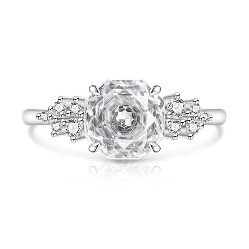 925 Sterling Silver Stylish Exquisite Ice Flower Cut Millennium Rose Crystal Zircon Ring Birthday Party Anniversary Gift белый