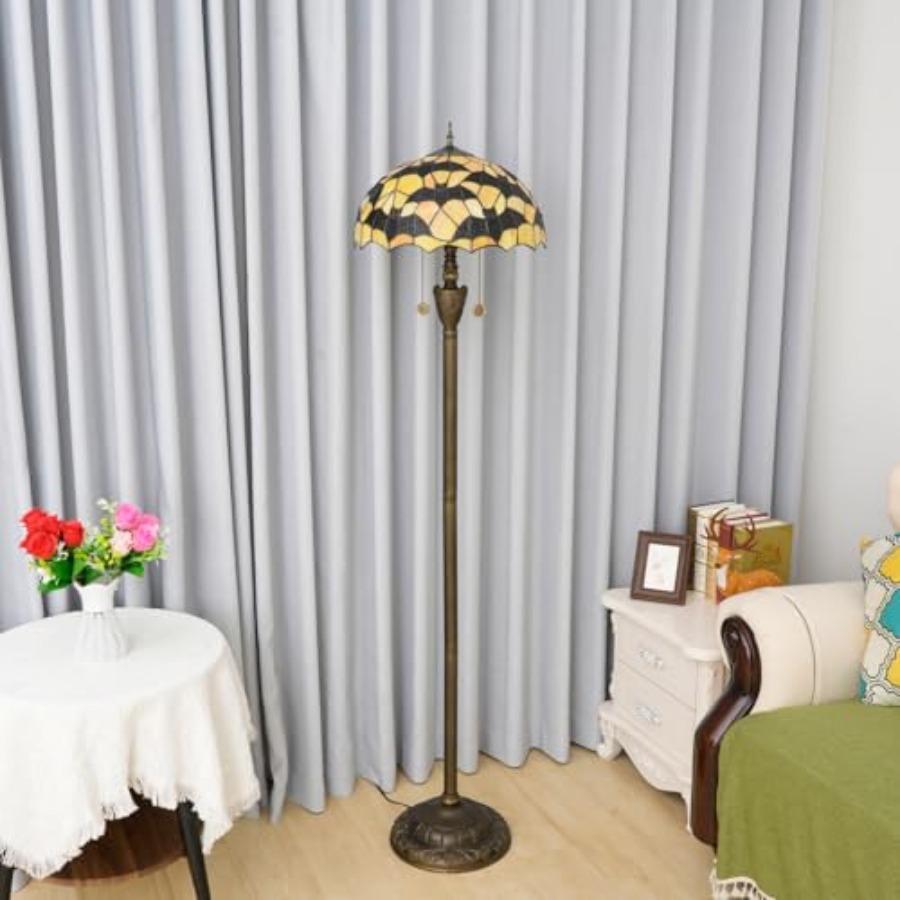 Tiffany Black Bats Floor Lamp Stained Glass for Living Room Bedroom Office Bright Lighting Rustic Corner Decor Standing Tall Un