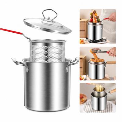 Extra Thick Stainless Fryer Pot with Frying Basket, Multipurpose Cookware for and Noodles