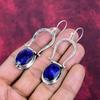 Lab Created Blue Sapphire Earrings, Handmade Gemstone Earrings, 925 Solid Sterling Silver Earrings Antique Jewelry, For Engagement Gift