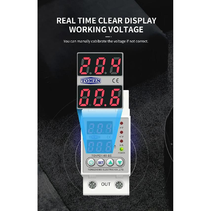 Din Rail Dual Display Adjustable Over Voltage Current And Under Voltage Protective Device Protector Relay 40A 63A 80A 220V 230V