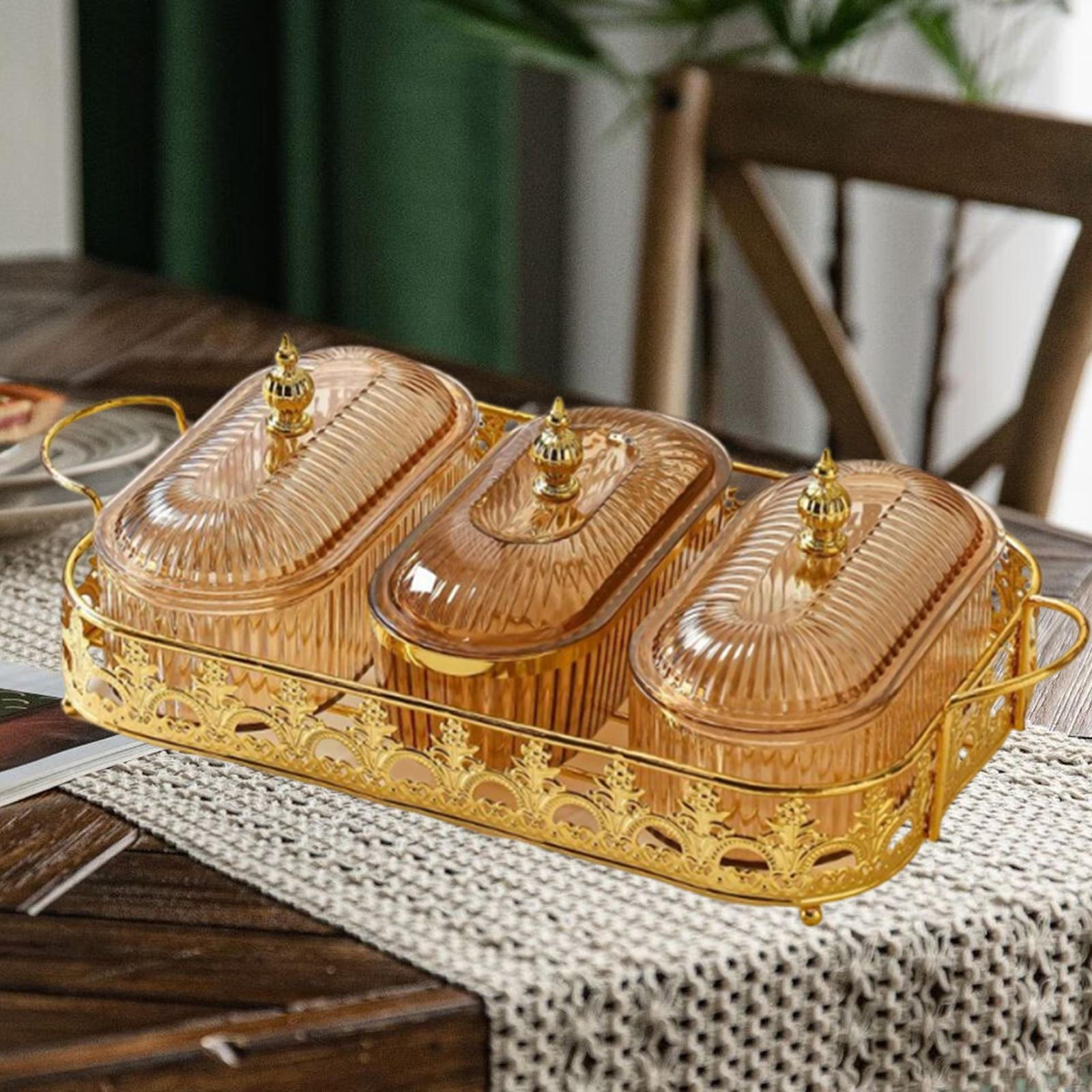 

Тарелка для сухофруктов, конфетница, многоцелевой контейнер для хранения продуктов, раздельные сервировочные тарелки, закуски Brown 3 Grid