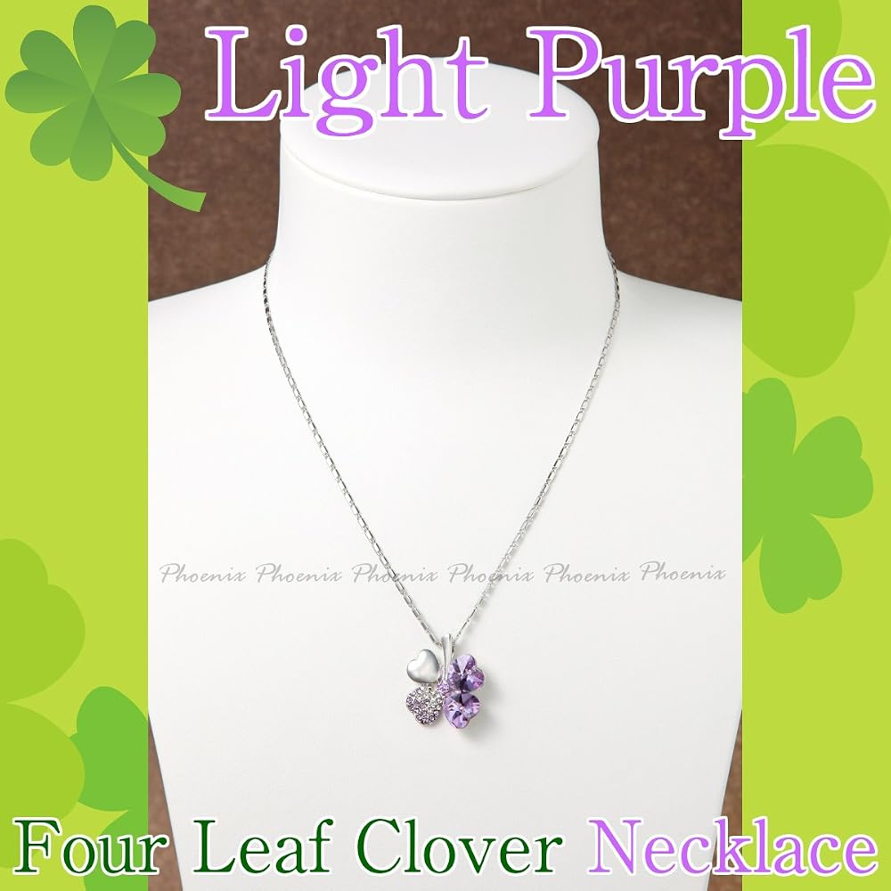 [Phoenix] Four Leaf Clover Necklace & Bracelet & Earrings & Brooch Total 4 Piece Jewelry Fashion ...