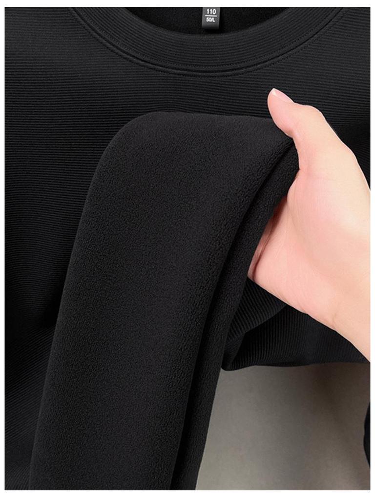 Herren Samtgefüttertes Winter-Sweatshirt - Warm, Langarm, Vielseitig, Einfarbiger Oberteil